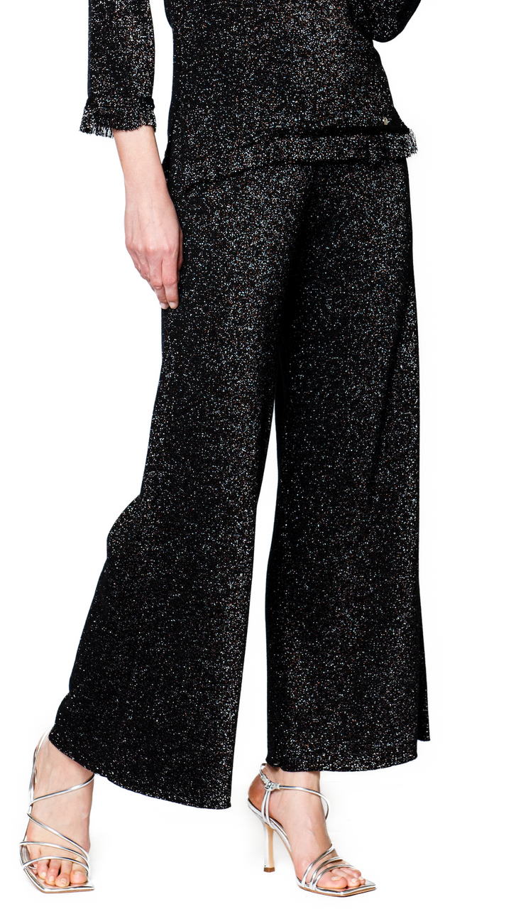 Biana Trina Wide Leg Shimmery Pants in Black Shimmer available at Barbara Katz